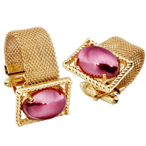 HAWSON Mens Cufflinks with Chain - Rose Stone and Shiny Golden Tone Shirt Accessories - Party Gifts for Young Men