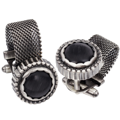 Black Onyx Cufflinks Round Chain Cufflinks - Party Gifts for Young Men