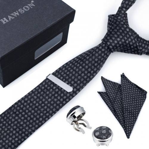 Polka Dot Necktie Sets for Men with Cufflinks Pocket Square and Tie Clip in Gift Box - HAWSON