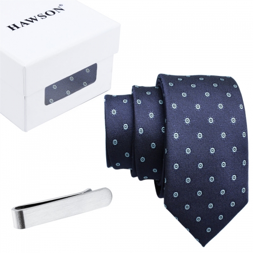 Mens Shinny Ties Polka Dots Polyester Necktie with Tie Bar Clip