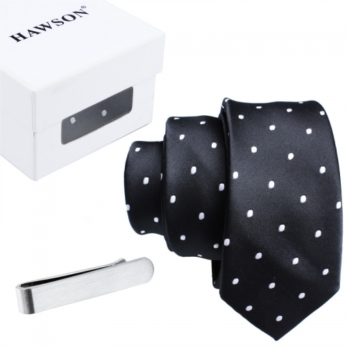 Mens Multi-color Ties Polka Dots Polyester Necktie with Tie Bar Clip