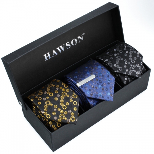 Men's 3 pcs Cotton Necktie Set with One piece 1.375 inch tie clip - HAWSON