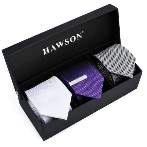 3 pcs Plaid Necktie Set for Men with One piece 1.37 inch tie clip - HAWSON