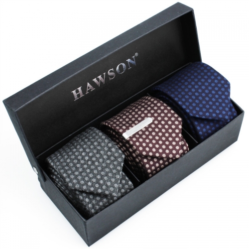3 pcs Polka Dot Necktie Set for Men with One piece 1.375 inch tie clip - HAWSON