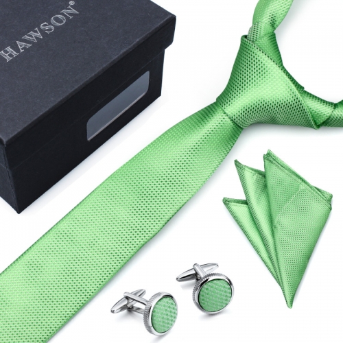 Men’s Gingham Tie Pocket Square Set with Cuff Links and Tie Clip in Gift Box -HAWSON