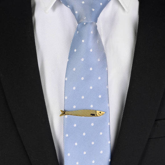 2 Fish Tie Bar Clip for Men - Polished Golden