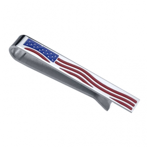 2 inch USA Flag Tie Bar Clip for Men -  High Polished Silver Color