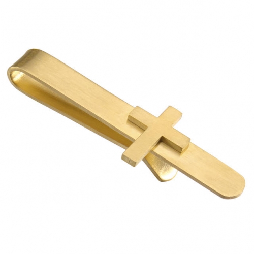 2 Inch Stainless Steel Cross Tie Bar Clip for Men - Brushed Golden