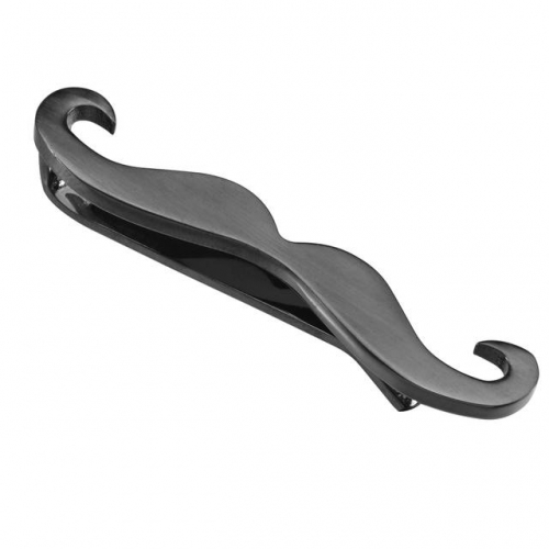 2 Inch Mens Moustache Tie Bar Clip for Necktie - Brushed Black Color