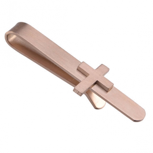 2 Inch Stainless Steel Cross Tie Clips for Business Occasions - Brushed Rose Golden