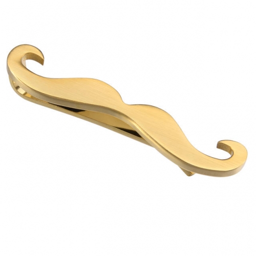 2 Inch Moustache Tie Bar Clip for Men's Necktie - Brushed Golden