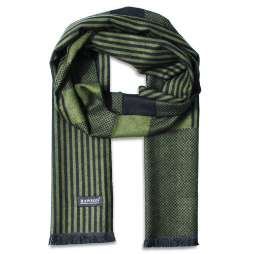 Customized Green Scarf with Knitted Striped for Men Winter