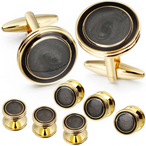 Starry Grey Enanel Inlaid Cufflinks and Studs Set for Men Tuxedo Shirts
