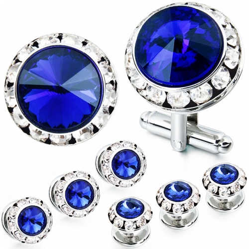 HAWSON 2+6 Sapphire imitation crystal Inlaid Cufflinks & Studs Set for Tuxedo Shirts Gift