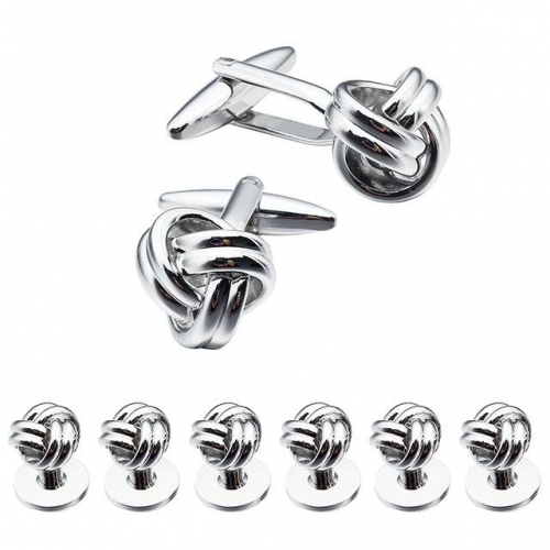 Silver Tone Knot Cufflinks Tuxedo Studs Set for Men-HAWSON