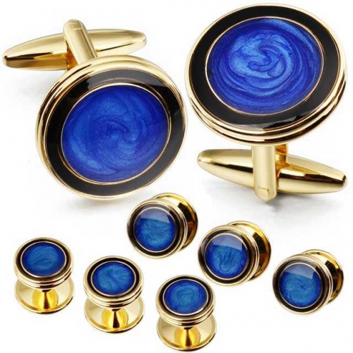 Starry Blue Enanel Inlaid Cufflinks and Studs Set for Men Tuxedo Shirts