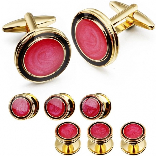 Starry Red Enanel Inlaid Cufflinks and Studs Set for Men Tuxedo Shirts