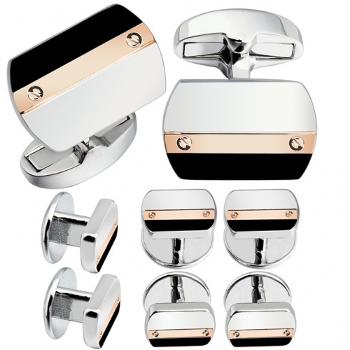 Mens Fashion Striped Cufflinks and Tuxedo Shirt Studs Sets-HAWSON