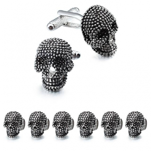 Skull Black Cufflinks and Dress Shirt Studs Sets for Men-HAWSON