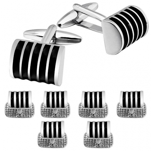 Graceful Enamel Tuxedo Cufflinks and Studs Sets-HAWSON