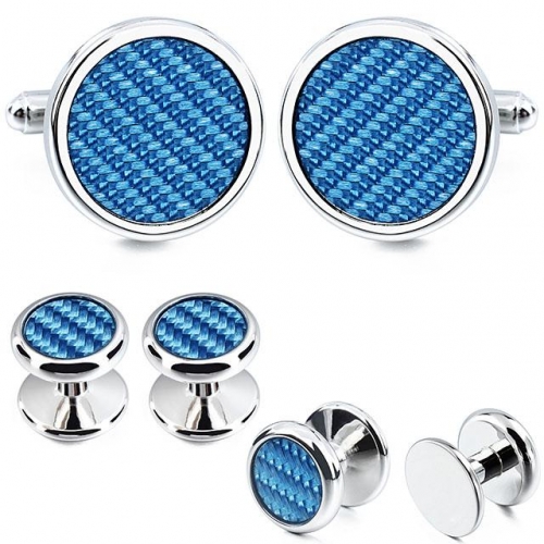 Blue Carbon Fiber Cufflinks Tuxedo Set