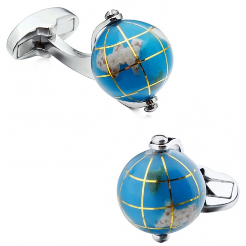 Personalize Rotatable Globe World Map Man Shirt Cuff Links - HAWSON