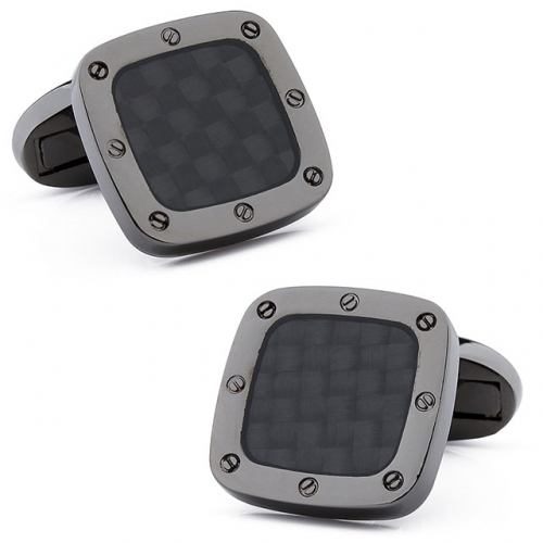 Trendy Square Carbon Fiber Cuff Links and Studs for Shirt Buttons - HAWSON