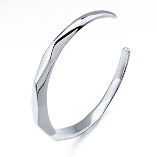 Stainless Steel Cuff Bracelet for Women - Silver Tone Shinny Bangle