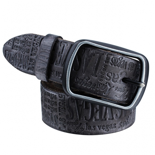 Italian Genuine Leather Men's Belt Embossed Letter Belts Strap Casual Male Belts for Jeans