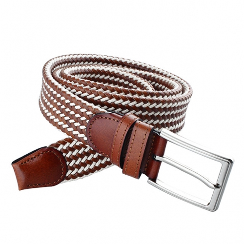 Braided brown leather belt for Men