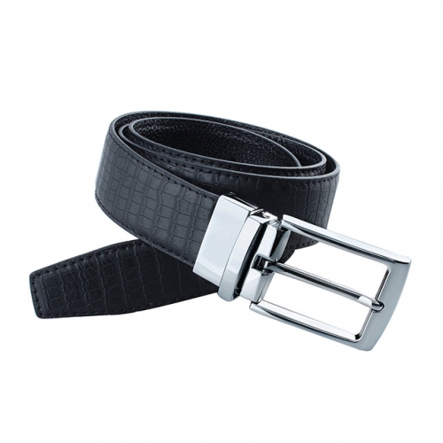 HAWSON Black Textured Crocodile Leather Belts with Pin Buckle Fashion Belt for Dress