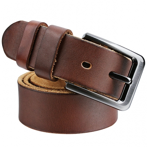 Italian Cow Leather Belt Men 105cm~125cm Length Metal Pin Buckle Cowskin Belt Leather Brown