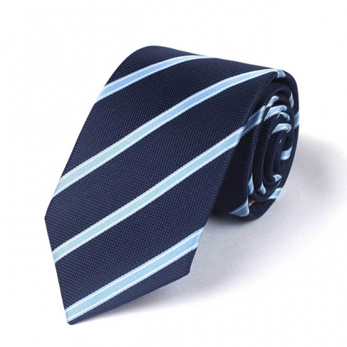 Mens Navy Blue Stripe Tie for Business Wedding, Formal Necktie for Men