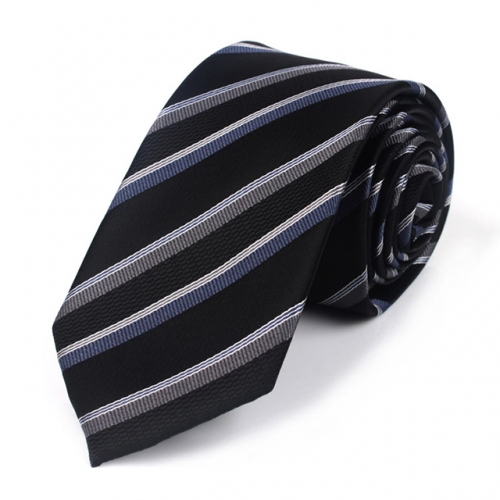 Men's Necktie Striped Polyester Tie 7cm in Black