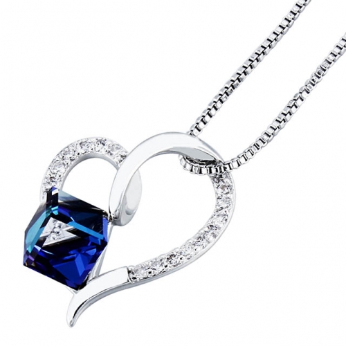 Dark Blue Crystal Pendant Necklace For Women