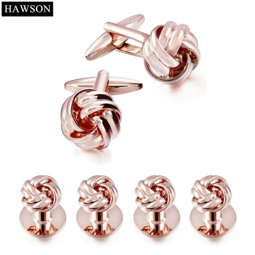 Hawson Mens Tuxedo Shirt Jewelry Twist Cufflink Stud Set Rose Gold Color Cuff links Button for Mens Wedding Dress