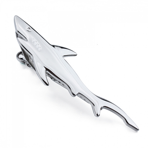 HAWSON Imitation Rhodium Shark Smooth surface Tie Clip for Men's Wedding Conference with Nice Gift Box