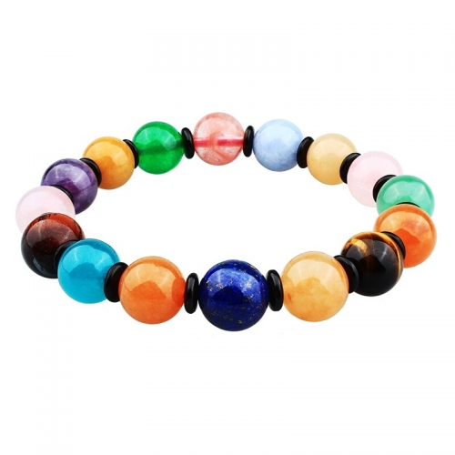 Multicolor Natural Stone Beads Bracelets Yellow Tiger's Eye Combine with Elastic Rope