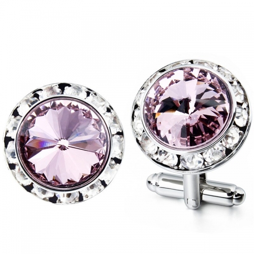 Luxury Mens Pink Crystal Cuff links Designer French Shirt with Gift box