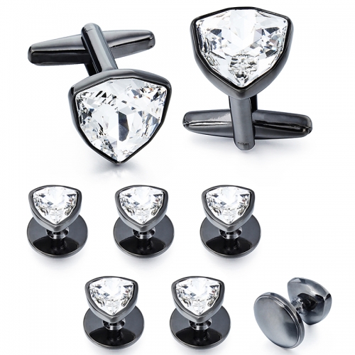 HAWSON Swarovski Crystal Cufflinks and Studs Set for Men - 2 Pcs Cufflinks with 6 Pieces Studs in Gift Box