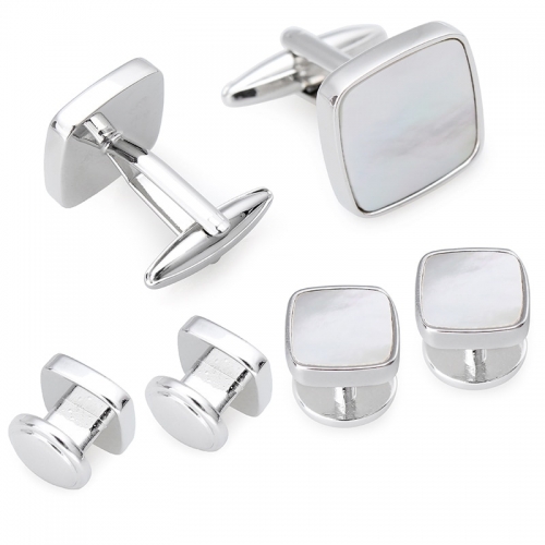 HAWSON  Tuxedo 6 Studs Cufflinks Set Square Mother of Pearl Cuff Links Men Jewelry Wedding Gift with Boxes