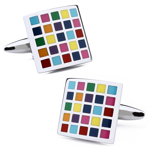 Enamel Cufflinks Square Colorful Cufflinks for Mens Luxury with Box