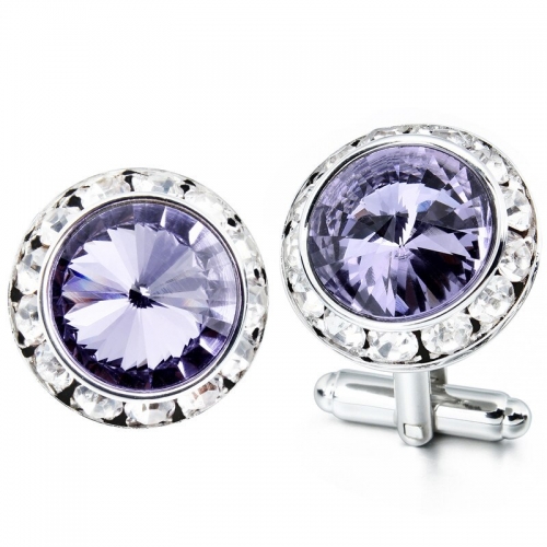 HAWSON Luxury Menes Light Purple Crystal  Cuff links Designer French Shirt with Gift box