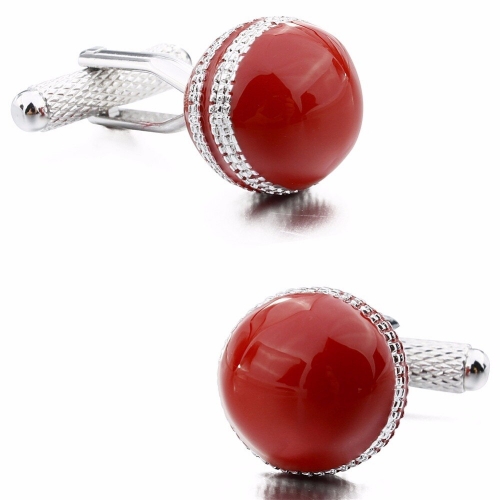 Birthday Gift Red Enamel Cricket Ball Design Novelty Cufflinks for Men with Free Box