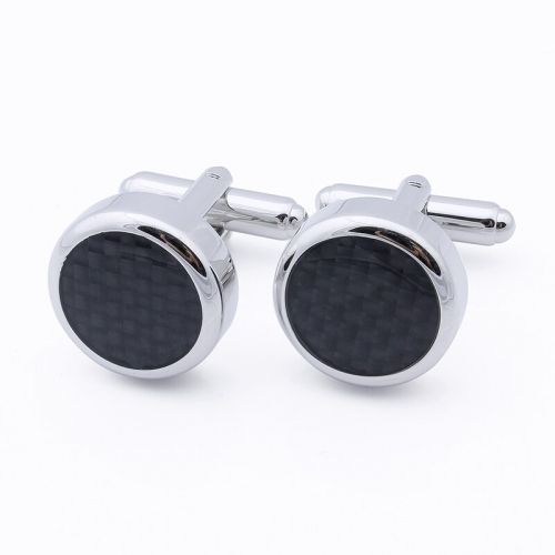 Round 2 Color Clear Enamel With Carbon Fiber  Men's Accessories Shirts Jewelry Cuff Link