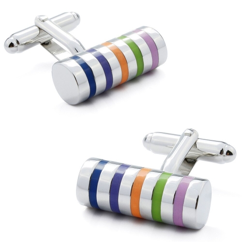 Factory Retail Stylish Colorful Hand Enamel Cylinder Shape Man French White Shirt Cuff Links with Box