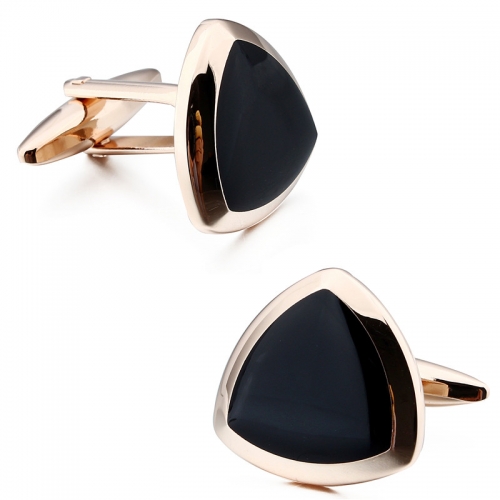 Rose Gold & Black Onyx Cufflinks For Gentlemen's Jewelry Come with Gift Box