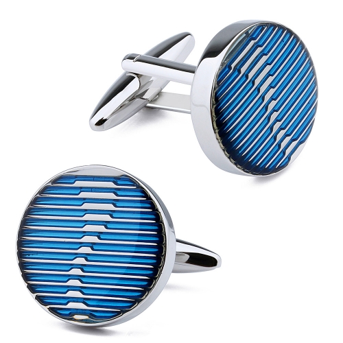 Mens Blue Cufflinks for Shirt Round Copper Jewelry Cuff links 2 Button Grooms Wedding Gift