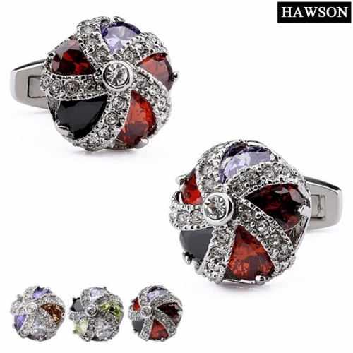 Luxury cubic zirconia cufflink with colorful crystal
