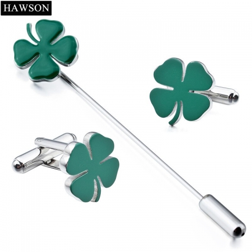 Charming Lucky Four-Leaf Clover Cufflinks Green Plant Cuff Button Grooms Wedding Cuff Link